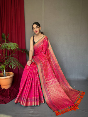 Pink color patola silk saree with woven design