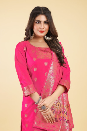 Pink color paithani silk unstitched dress