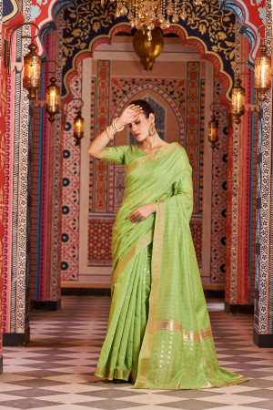 Parrot green color soft cotton saree with weaving work
