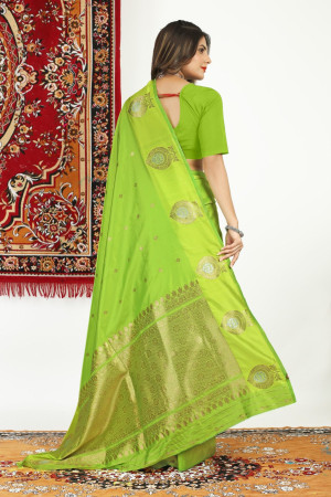 Parrot green color kanchipuram silk saree with zari weaving work