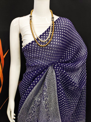 Navy blue color soft georgette saree with foil printed work