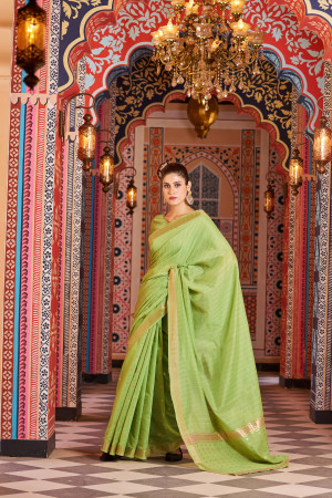 Parrot green color soft cotton saree with weaving work