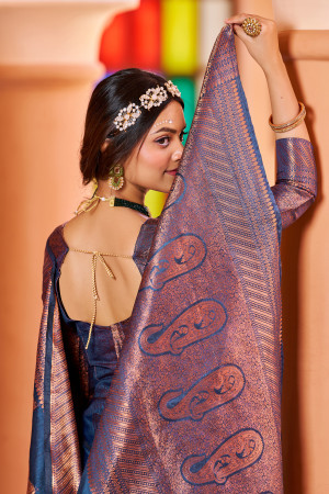 Firoji color katan silk saree with zari weaving work
