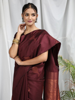 Brown color soft silk saree with zari weaving work
