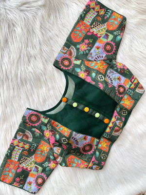 Green color malai silk with multi codding work blouse