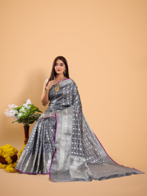 Gray color Banarasi silk  saree with zari weaving work