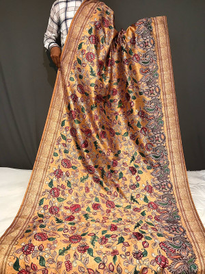 Yellow color soft cotton silk saree with digital printed work