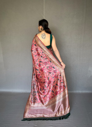 Peach color soft cotton silk saree with digital printed work