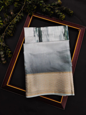 Gray color satin silk saree with printed work