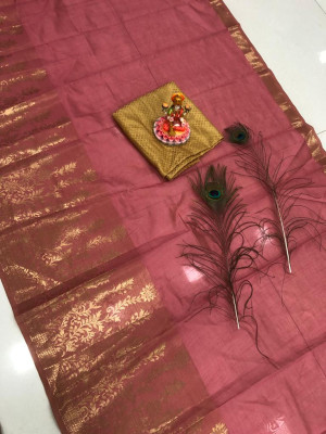 Pink color soft assam silk saree with zari weaving work
