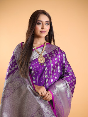 Purple color Banarasi silk saree with zari weaving work