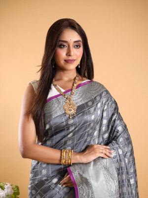 Gray color Banarasi silk  saree with zari weaving work