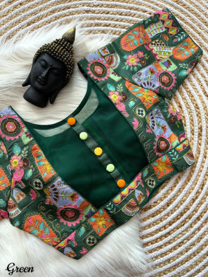 Green color malai silk with multi codding work blouse