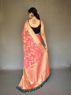 Gajari color Linen silk saree with woven design