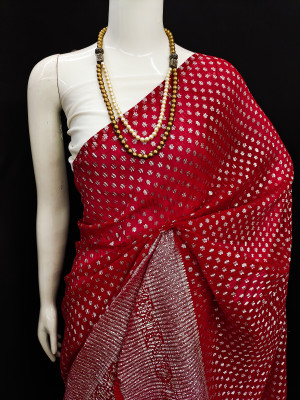 Red color soft georgette saree with foil printed work