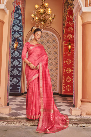 Red color soft cotton saree with weaving work