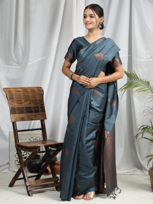 Gray color soft silk saree with zari weaving work
