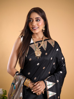 Black color paithani silk saree with zari weaving work