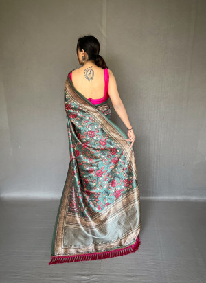Green color soft cotton silk saree with digital printed work