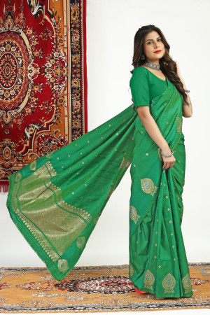 Green color kanchipuram silk saree with zari weaving work