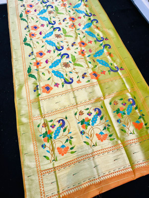 Orange  color paithani silk saree with zari weaving work