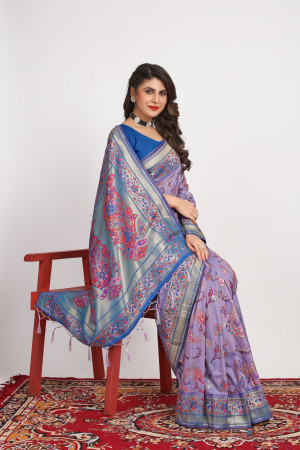 Lavender color cotton silk saree with woven design