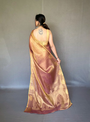 Magenta color tissue silk saree with zari weaving work