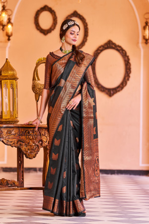 Gray color katan silk saree with zari weaving work