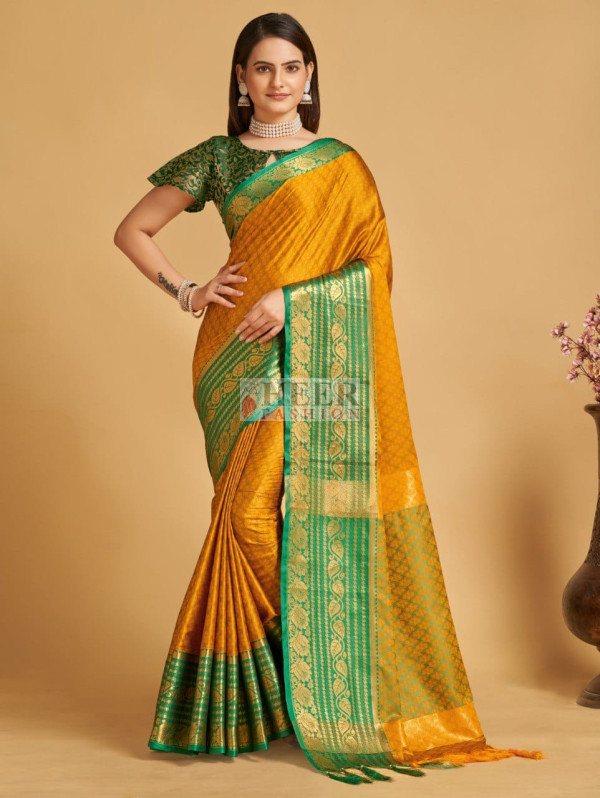 Amazon.com: Maharani's Pure Tussar Silk Saree (Silk Mark) - Mustard Yellow  (with Stitched Blouse & Petticoat) : Clothing, Shoes & Jewelry