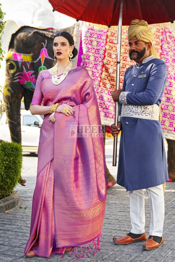 Women Purple Art Silk Woven Zari Design Saree With Unstitched Blouse