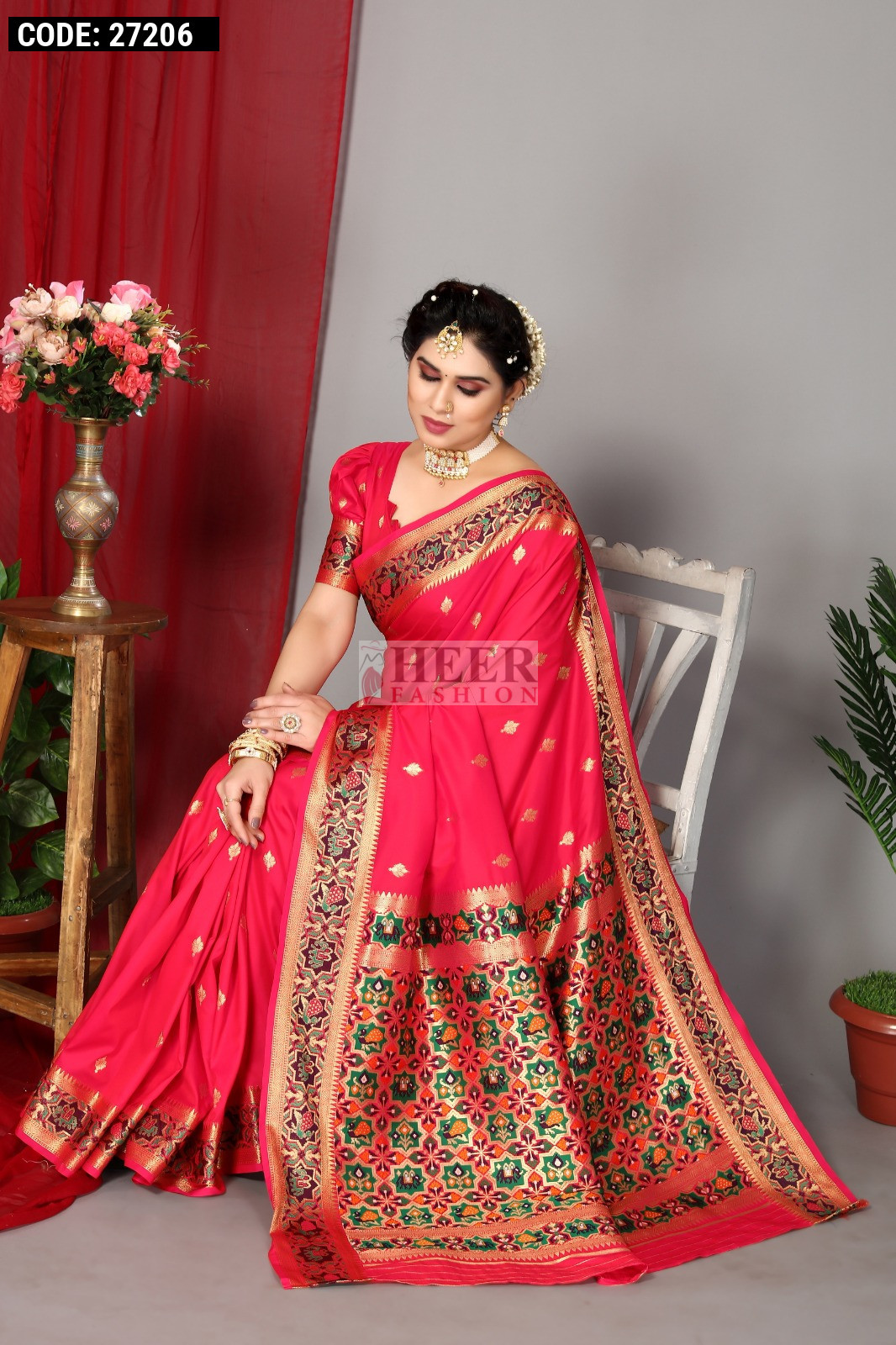 Red - Zari Work Banarasi Silk Dupatta 16