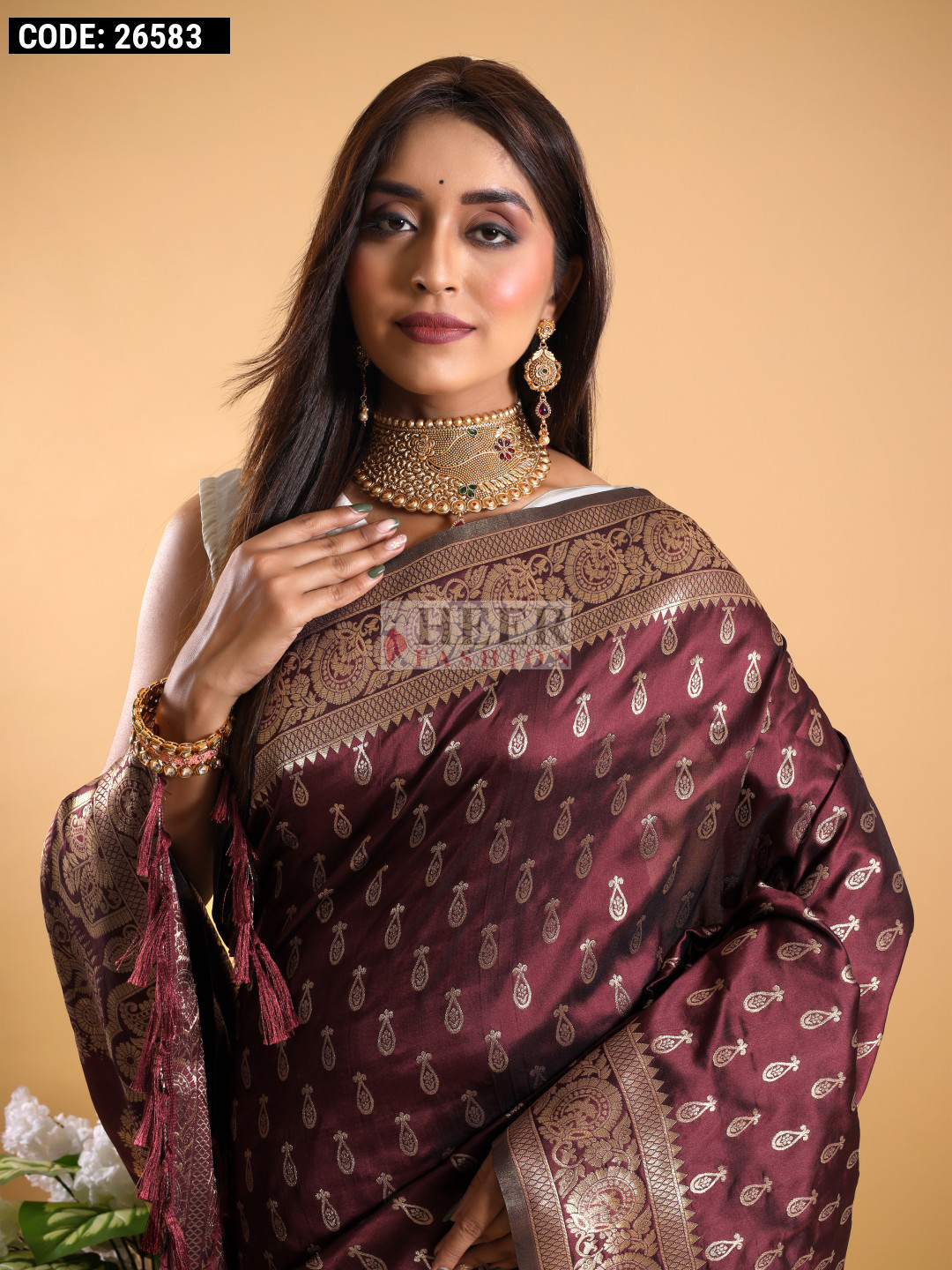 Banarasi Semi Silk Saree With Multicoloured Jaal Zari Weaving-Maroon
