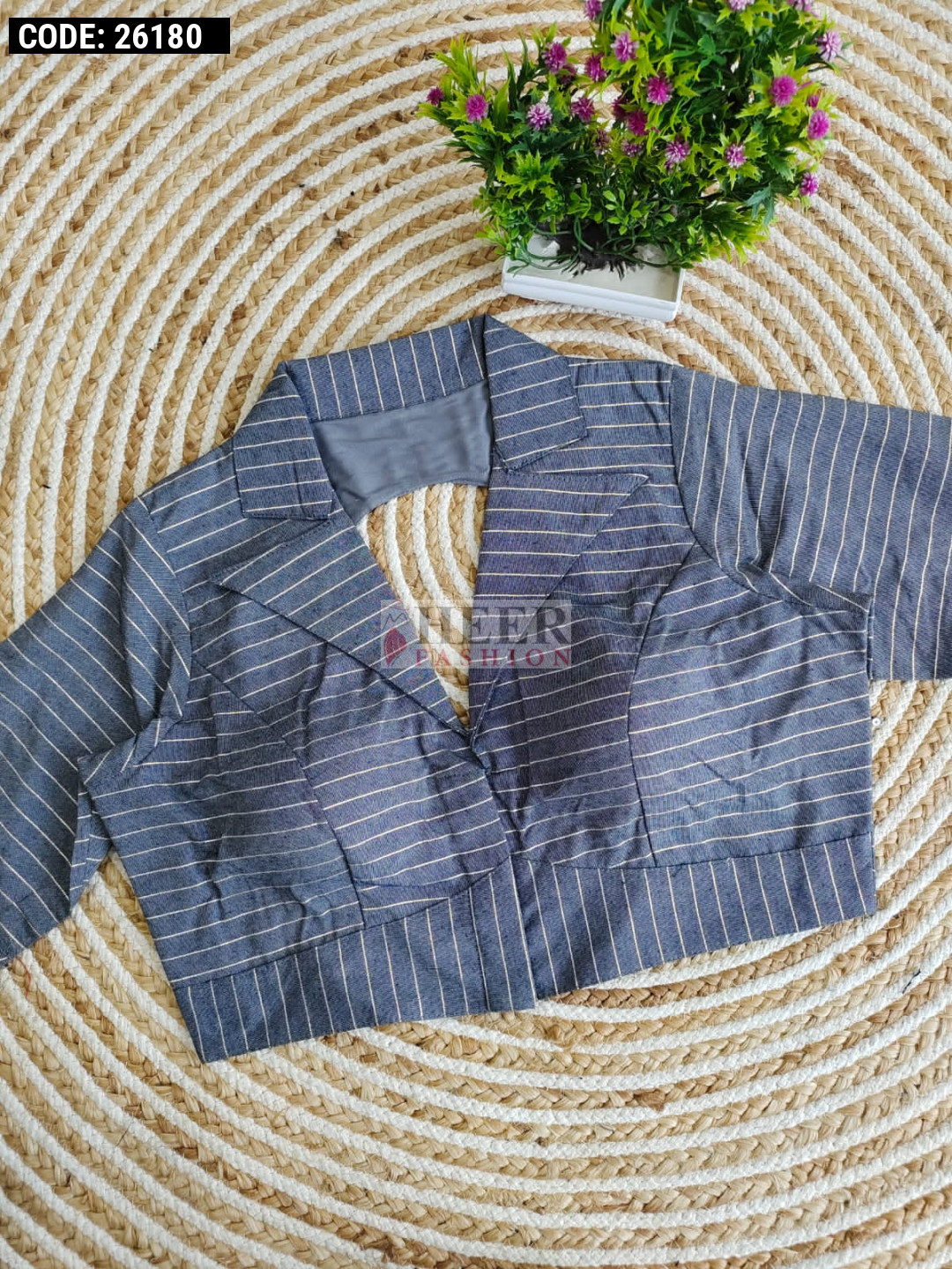 Gray color pure cotton stylish collar blouse