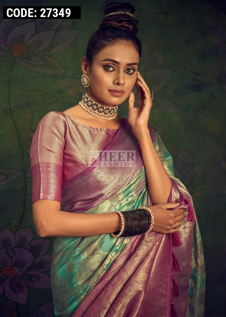 Rama Varni Fabrics Women Floral Banarasi Silk Woven Saree comes With Matching Blouse