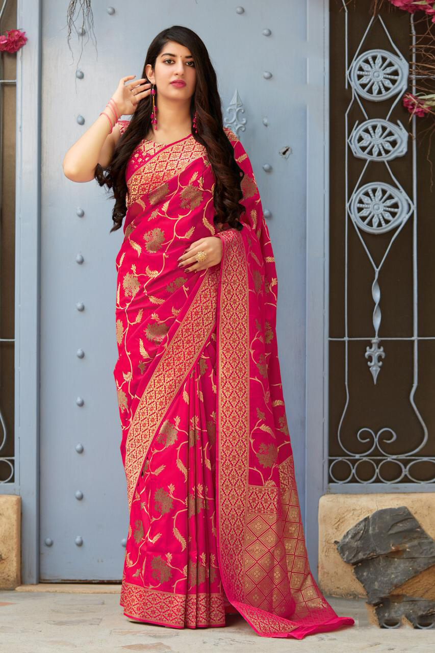 Reception, Traditional, Wedding Pink and Majenta color Silk fabric Saree :  1902351