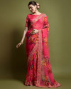 Designer rani pink color georgette saree with embellished sequins & floral print