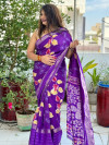 Purple color soft dola silk saree with jacquard border & floral printed design
