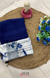 Blue color soft plain georgette saree with shibori printed blouse