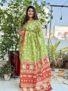 Parrot green color soft cotton saree with motif printed design