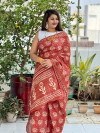 Red color soft cotton saree with bagru printed