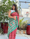 Maroon color soft cotton saree with block printed work