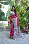 Pink color tussar silk saree with madhubani  printed work