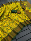 Lemon yellow color kanjivaram silk saree with zari weaving work