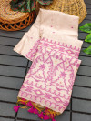 Off white and pink color soft muga cotton saree with jamdani weaving work
