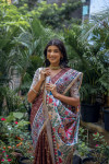 Brown color tussar silk saree with madhubani printed work