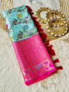 Sky blue color banarasi pattu silk saree with zari & meenakari weaving work