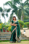 Green color soft banarasi raw silk saree with zari lining weaving work