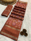 Brown color soft dola silk saree with flower printed work