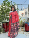 Red color soft cotton saree with motif printed design