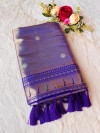 Blue color soft tissue paithani silk saree with zari weaving work